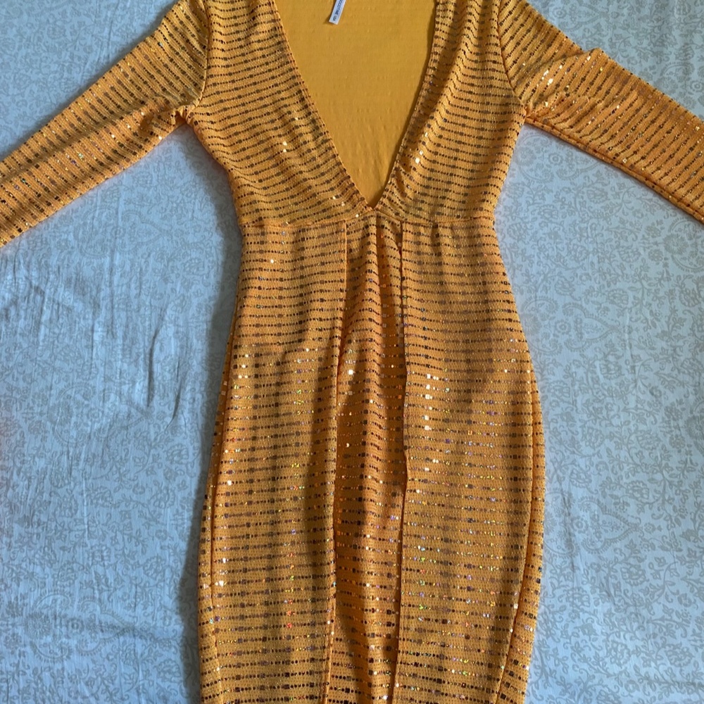 Orange Split Hem Bodycon Dress